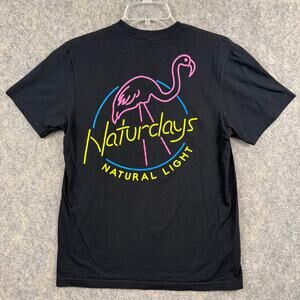 Natural Light Beer Adult T Shirt Black Turquoise Pink Flamingo Size Small 396
